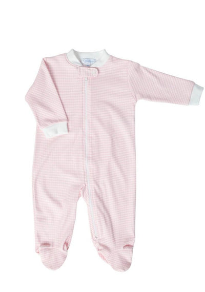 Pink Gingham Zipper Footie