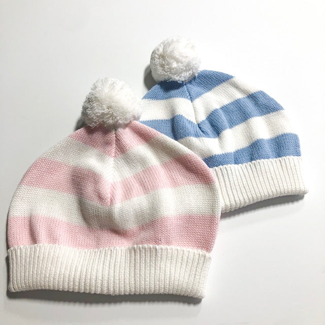 Stripe Pom Pom Hat (Pink or Blue)
