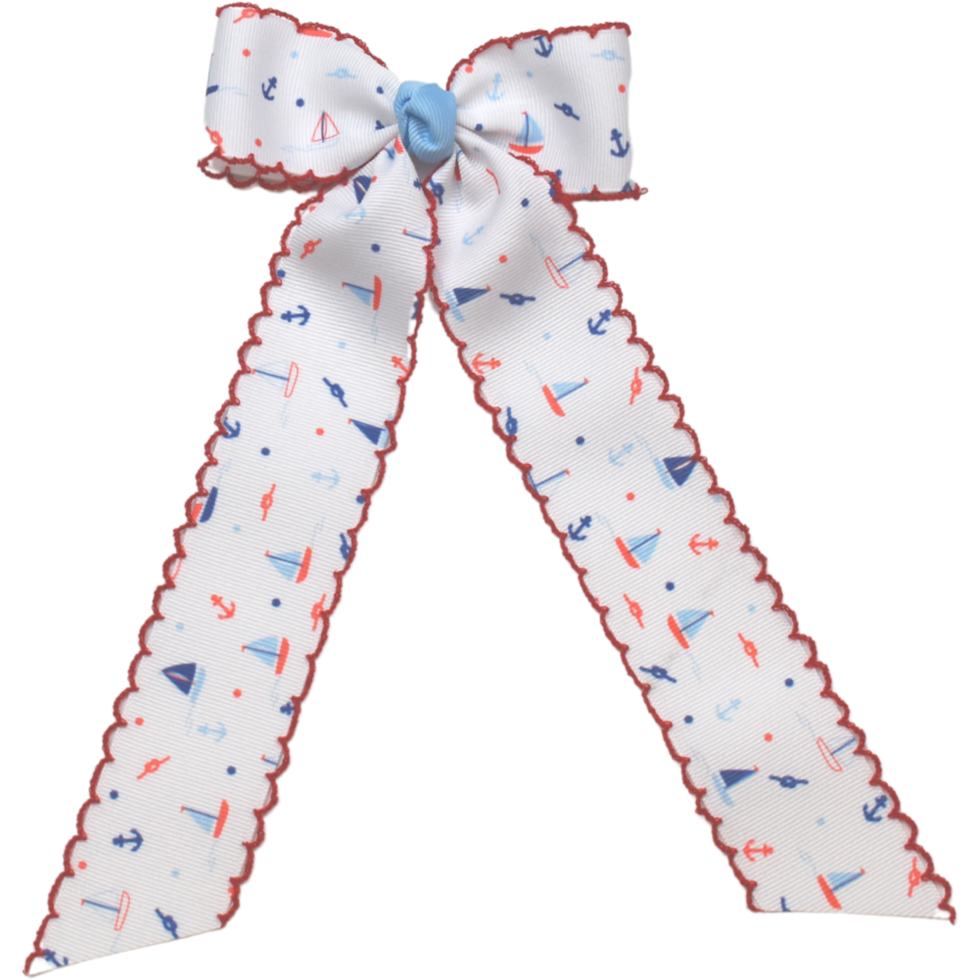 Streamer Bow w/ Moonstitch Edge and Nautical Print