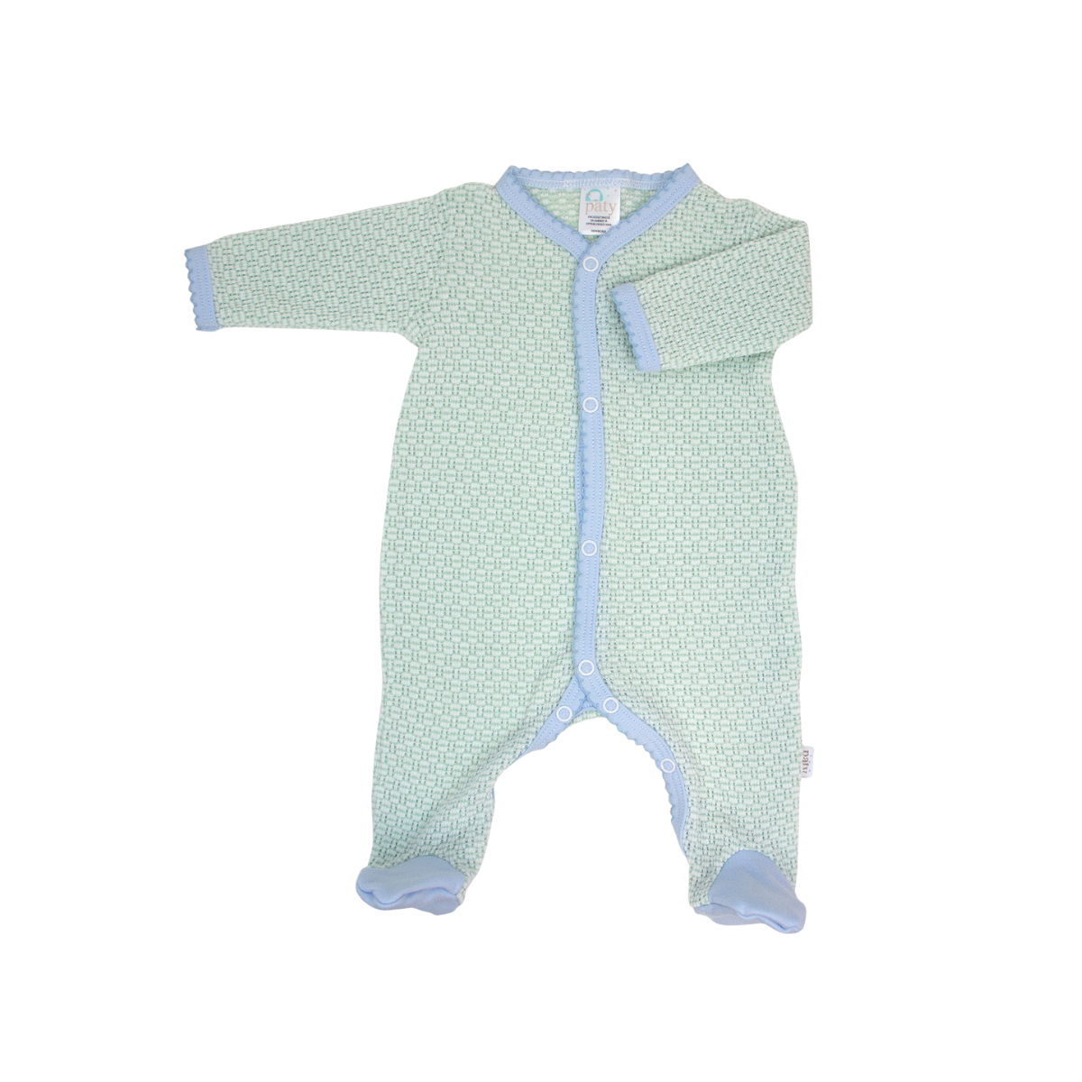 Paty Mint Green Footie w/ Blue Trim