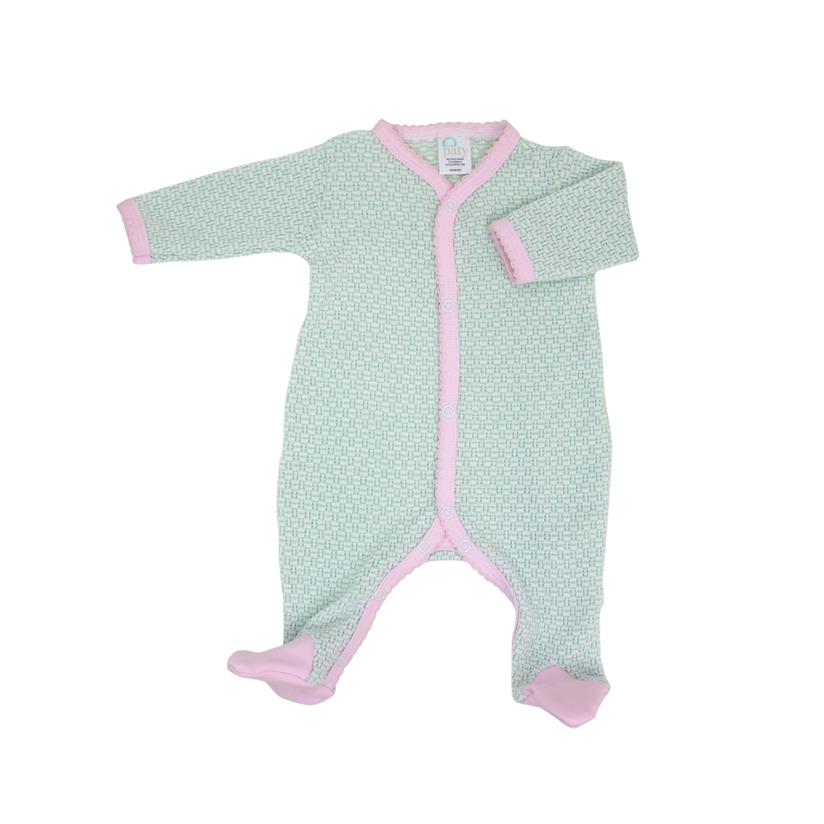 Paty Mint Green Footie w/ Pink Trim