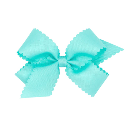 Wee Ones, Medium Bow w/ Scalloped Edge, Aqua