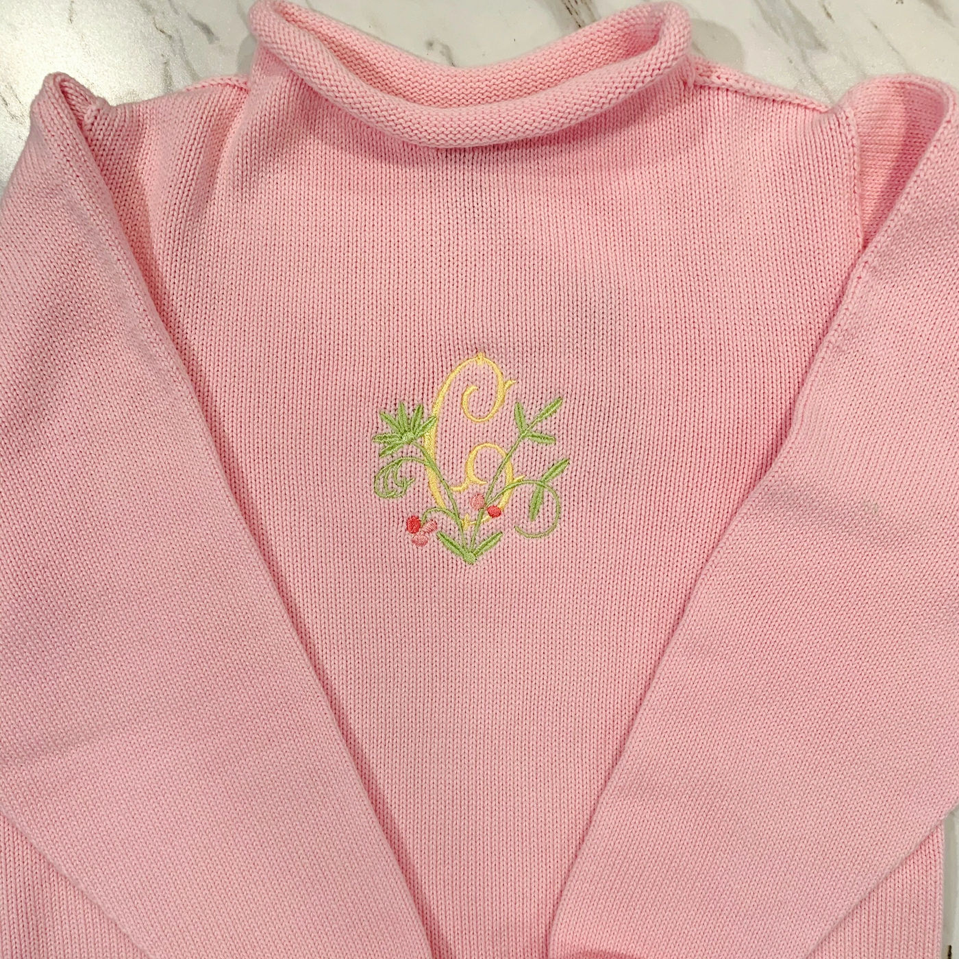 Mere Fille Designs Classic Rollneck Sweater Embroidered Monogram Name