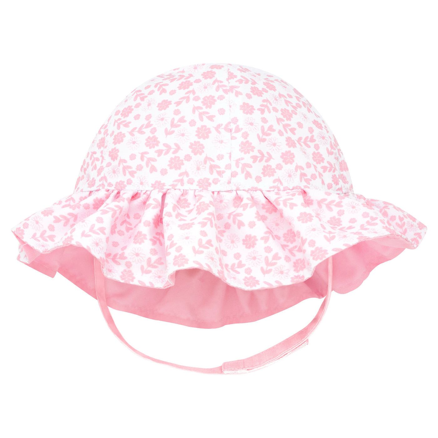 Girls Reversible Ruffle Pink Floral Sunhat