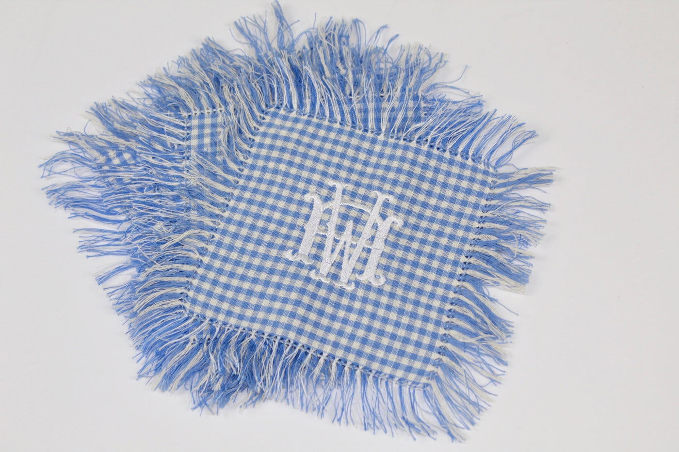 Hibiscus Linen Fringe Gingham Cocktail Napkins