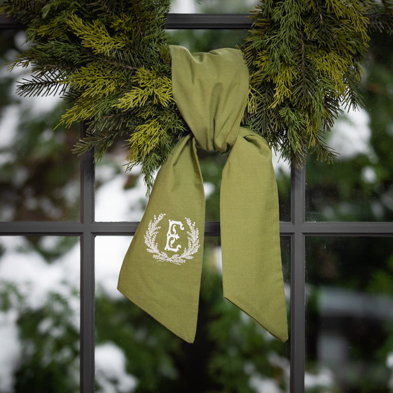 Green Linen Wreath Sash
