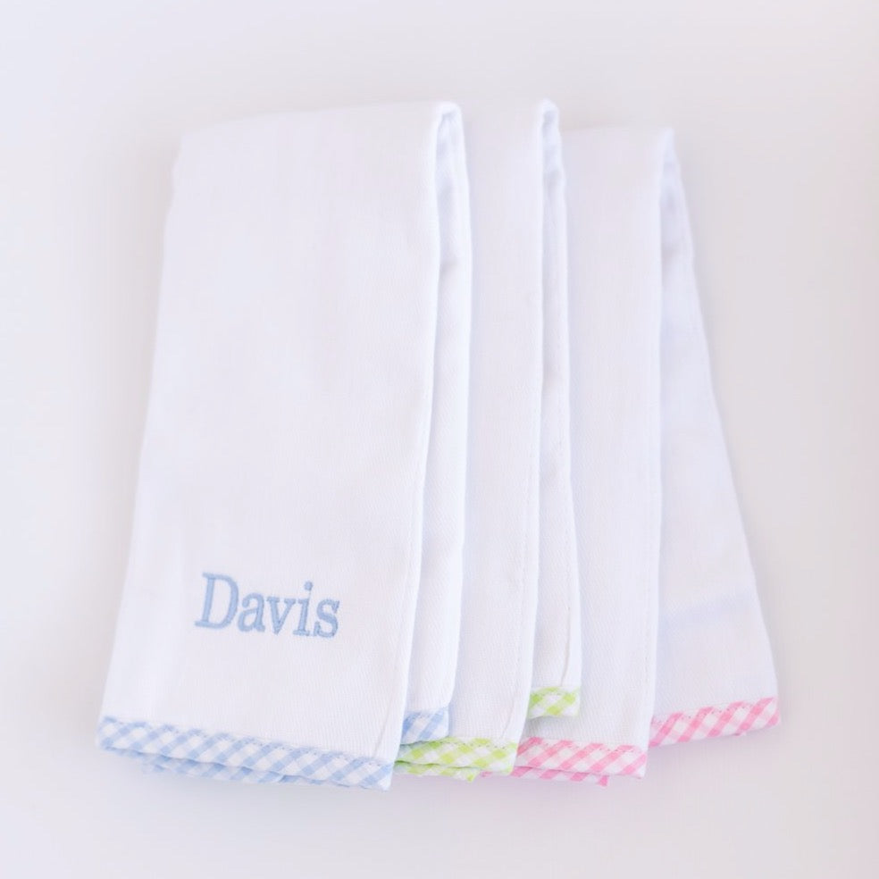 Gingham Trimmed Burp Cloths (5 Colors)