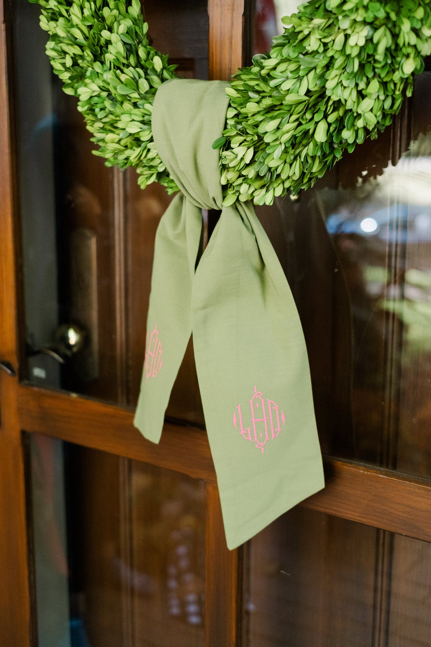 Green Linen Wreath Sash