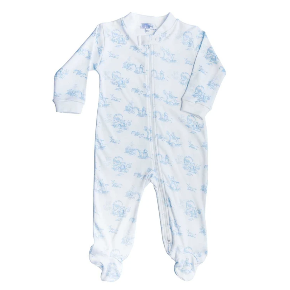 Blue Toile Zipper Footie