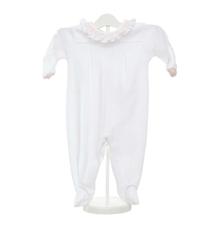 Smocked Collared Footie (Pink or Blue Trim)
