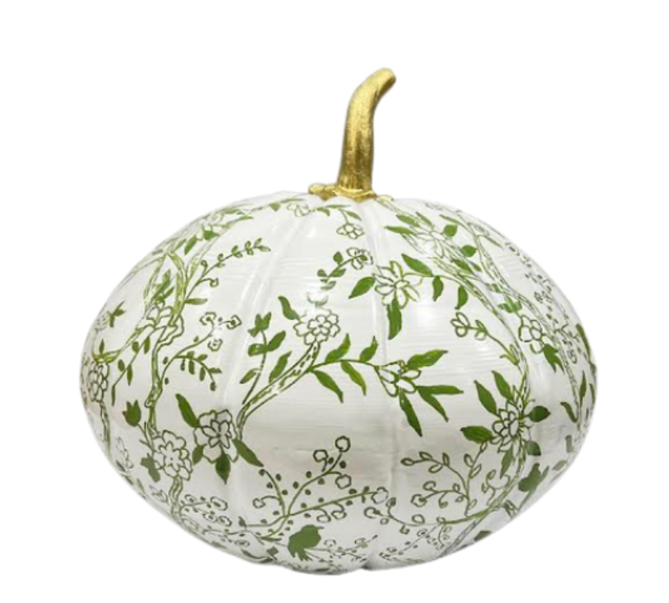 Green Floral Toile Pumpkin, Medium