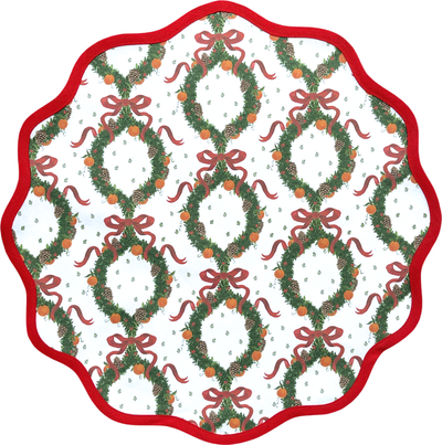 Red Holiday Wreath Round Placemat (set of 2)