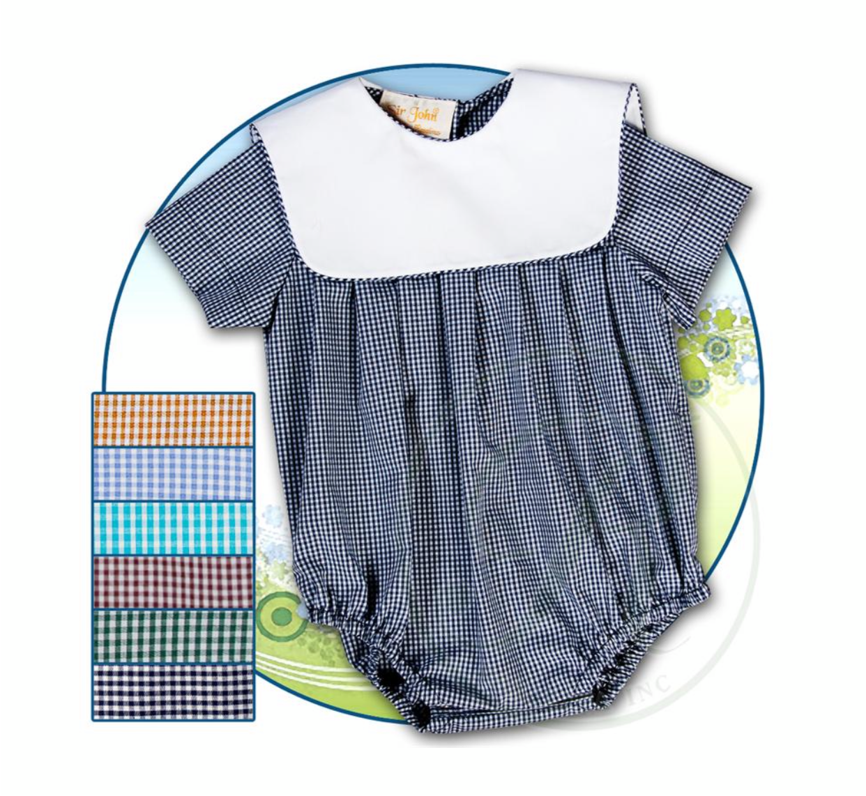 Navy Gingham Boy Bubble with Collar